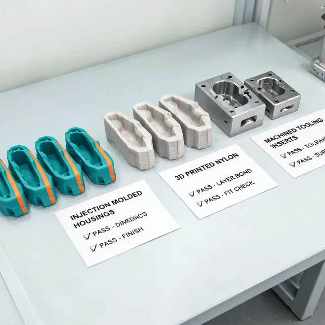 Injection molded and 3D printed production parts